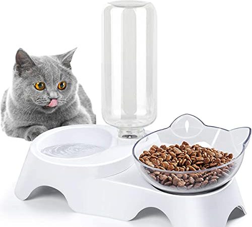 EPROICKS Gamelles pour Chat, Abreuvoir et Alimentateur Automatique pour Chats, Distributeur Croquettes et Eau, 2 en 1 Distributeur Automatique d'alimentation Lente pour Chaton Chiot