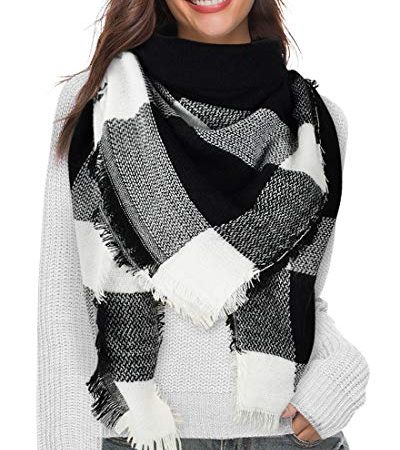 heekpek Écharpe Chale Femme Cachemire Chaud Automne Hiver Grand Plaid Tissu Glands Foulard (Noir)