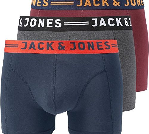 Jack & Jones Homme Sense Trunks 3-pack Boxer, Multicolore (Bourgogne), M EU