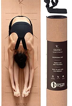 KAIZENLY Tapis Yoga Ecologique - Liège Naturel, Antidérapant, Epais - Tapis de Yoga en Liège avec Sangle de Transport - Tapis de Sport, Tapis Fitness, Tapis Pilates - Yoga Mat 183 x 61 x 0,5 cm