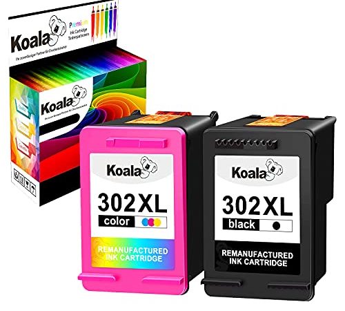 Koala 302XL Remanufacturé Cartouches d'encre Remplacement pour HP 302 XL pour OfficeJet 3831 3830 4650 5230 Envy 4527 4520 4525 4524 DeskJet 3630 3636 3633 2130 Imprimante (Noir, Tri-Colore, 2-Pack)