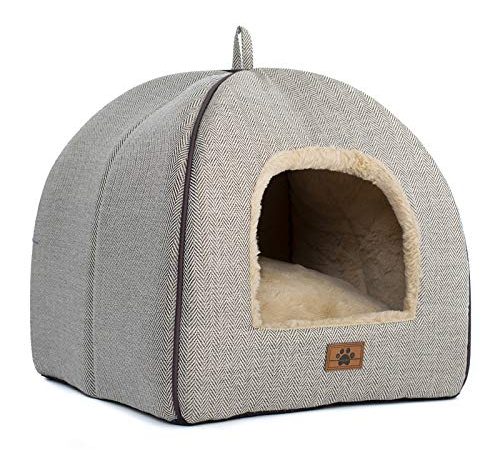 Lit niche pour chat d’intérieur avec coussin amovible lavable rembourré, lit doux et auto-chauffant pour chat