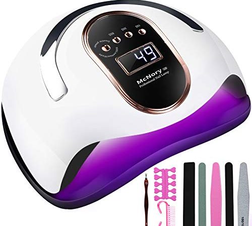 McNory Lampe UV Sèche Ongles,168W UV LED Séchoir à Ongles Professionnel avec Capteur Automatique, 4 Minuteries10/30/60/99S,LCD Ecran Intelligent Lampe UV Sèche Ongles pour Toutes Les Gels