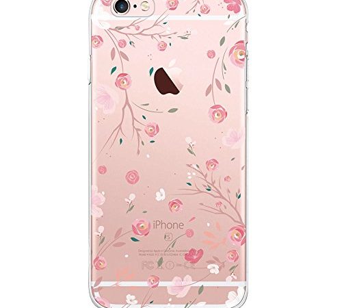 Oveo® Coque iPhone 6 Plus / 6S Plus, Série Dolce Vita Housse Etui Silicone Transparente pour Fille/Femme, avec Motif Fleur Rose