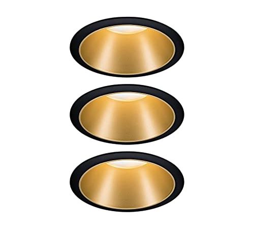 Paulmann 93404 LED Cole rond incl. 3x6,5 watts gradable projecteurs Noir, Doré mat Lampe encastrée plastique, Alu zinc spot pour plafond 2700 K, Matière, 19.5 W, 3er-Set