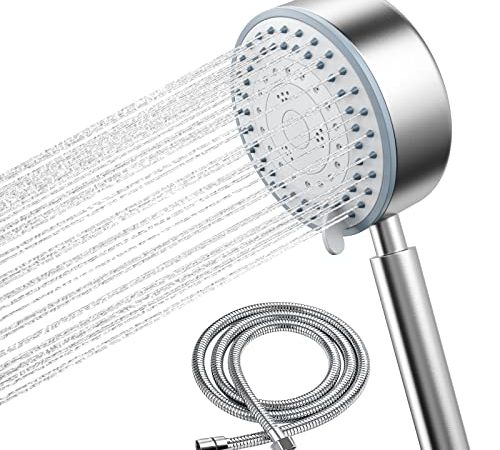 Pommeau de Douche, Pommeau Douche Economiseur D'eau avec Tuyau 2M Douchette Douche Aalle de Bain Economie d'Eau Haute Pression en Acier Inoxydable 304 Installation et Nettoyage Faciles