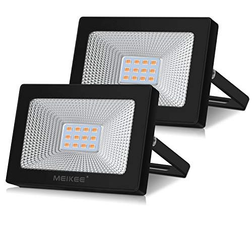 Projecteur LED Exterieur, Etanche IP66, MEIKEE 10W Spot LED 850LM à l'extérieur, Blanc chaud 3000K, câble de 1.5m, Lampe de Sécurité, Lumières d'inondation pour jardin, Garage, Patio -2pcs