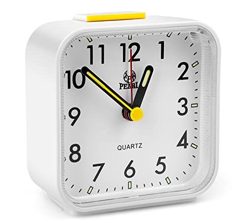 Réveil Analogique Silencieux, Réveil Matin Réveil de Quartz Plastique De Chevet, Petit Réveil à Piles sans Tic-Tac, Réveil De Voyage avec Lumineux Snooze pour Chambre à Coucher (Blanc)