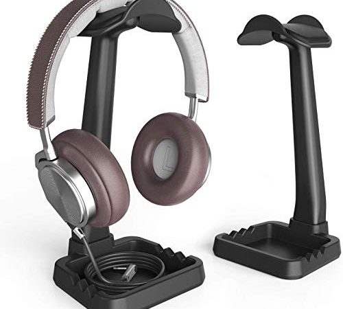 Support de Casque avec Clip de Fixation pour Câble et Support de Téléphone,Klearlook Haute Stabilité Multifonction Support Universel pour Casque de Jeu, Support de Bureau pour écouteurs Noir