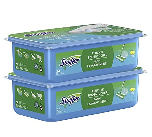 Swiffer Lingettes Humides Pour Sol, 48 Lingettes Nettoyantes (2 x 24), Pour Balai Swiffer, Attrape-Poussière, Lingette Retient La Poussière Et La Saleté, Avec Parfum D'agrumes Frais