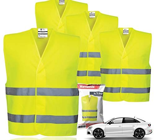 TK Gruppe Timo Klingler 4X Gilets de sécurité EN471 Gilet Anti-crevaison 2021 Gilet d'accident, Voiture de Tourisme, Gilet de sécurité, Gilet réfléchissant Jaune Fluo pour Voitures, Voitures, camions