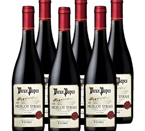 VIEUX PAPES - Vin Rouge - Vin de France - Cépages Merlot Syrah - Lot de 6 bouteilles x 75cl