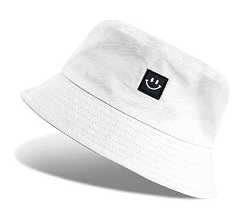 Voqeen Extérieur Casquette Hommes Bobs Été Réversible Seau Chapeau Sunhat Femmes Funky Fruit Print Fishmen Pliable Chapeau Plat Plage Soleil Pêcheur Dehors Casquette (Blanc)