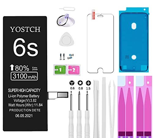 YOSTCH Batterie Compatible avec Iphone 6s A1633, A1688, A1700, 80% de capacité en Plus 3100mah Remplacement De Batteries avec Complet Kits Outils De Réparation De Rechange Tournevis Ruban Adhésif