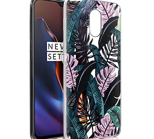 ZhuoFan Coque Oneplus 6T, Etui en Silicone 3D Transparente avec Motif Peinture Design [Anti Choc] Souple TPU Gel Housse de Protection Case Cover Coque pour Téléphone One Plus 6T (Feuilles Noires)