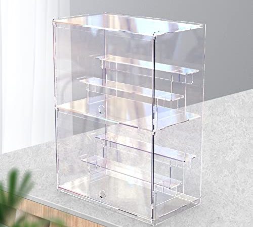 ACRLIE 2 étages Vitrine pour Collection avec Support et Porte, Comptoir Vitrine de Rangement pour Salon, Vitrine Acrylique Transparente avec Porte, Boîte de Rangement pour La Maison Antipoussière