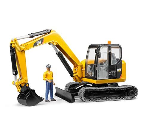 BRUDER - 02466 - Mini pelleteuse CATERPILLAR Jaune avec personnage