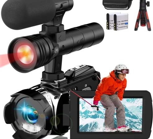 Caméscope 2.7K Caméra Vidéo FHD 60FPS 36MP IR Vision Nocturne,Zoom Numérique 16X Camera Youtube,écran Rotatif IPS 3,0" Vlog Caméra avec Microphone LED Fill Light 2 Batteries