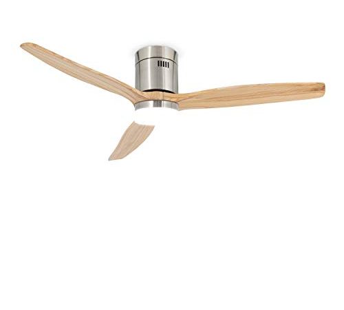 CREATE / WINDCALM DC / Ventilateur de plafond avec lumière moteur DC niquel pales en bois naturel / Silencieux 3 tonalités lumineuses,