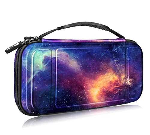 FINTIE Etui pour Nintendo Switch / Switch Modèle OLED - Sacoche de Rangement Zippée Anti-Choc Housse de Transport en EVA, Sacoche de Voyage Console avec 10 Emplacements Cartes de Jeu, Galaxie