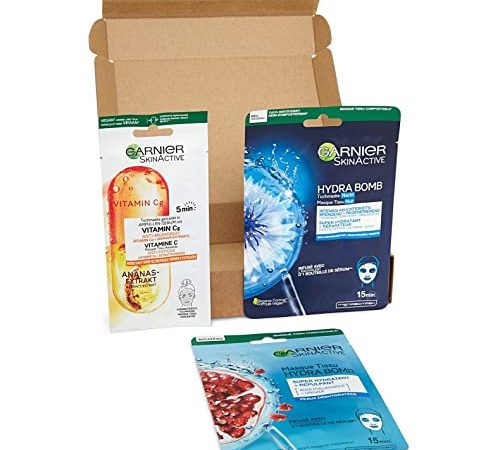 Garnier - SkinActive - Coffret 3 Masques Tissus Soin Visage – Éclat, Hydratation, Réparation - Coffret Cadeau & Découverte