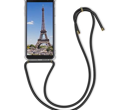 kwmobile Coque Collier Compatible avec Samsung Galaxy J6+ / J6 Plus DUOS - Housse de Protection en TPU Souple avec Cordon Sangle - Transparent-Noir