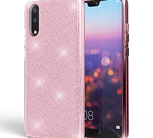 NALIA Coque Silicone Compatible avec Huawei P20, Ultra-Fine Glitter Housse Protection Slim Case Paillettes Cover Souple Résistant, Incassable Bling Etui Rigide Strass Bumper Mince, Couleur:Pink Rose