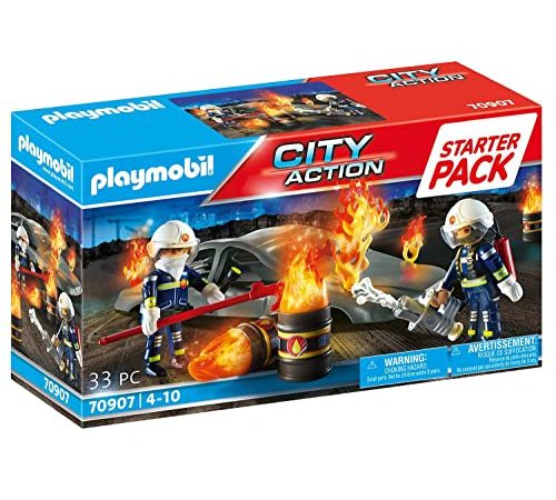 PLAYMOBIL 70907 Starter Pack Pompiers et incendie - City Action- Les pompiers- coffret découverte idée cadeau