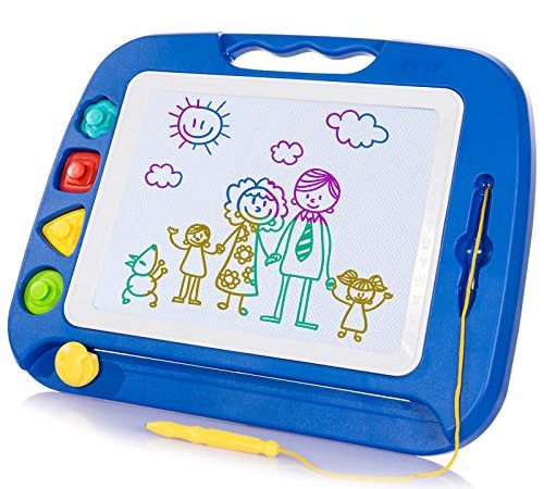 SGILE Ardoise Magique Grande - 42 X 33 cm Enfant Tableau de Dessin Magnétique Effaçable, Cadeau Jouet Educatif pour Bambin (Bleu)