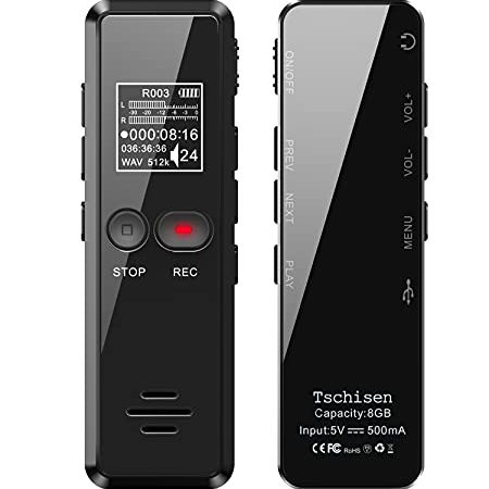 Tschisen Enregistreur Vocal Numérique, Dictaphone Audio à Une Touche 8G 1536Kbps HD Enregistreur Vocal Activation Vocale Lecteur Mp3 à Charge USB pour Les Conférence Réunion Entretien