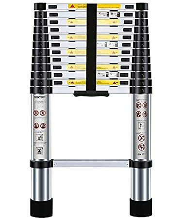 Nestling® Échelle Télescopique 3,8M en Aluminium Bricolage Pliable Extensible Unique Droite Multi-fonction Ladder Charge 330lbs (150 kg)