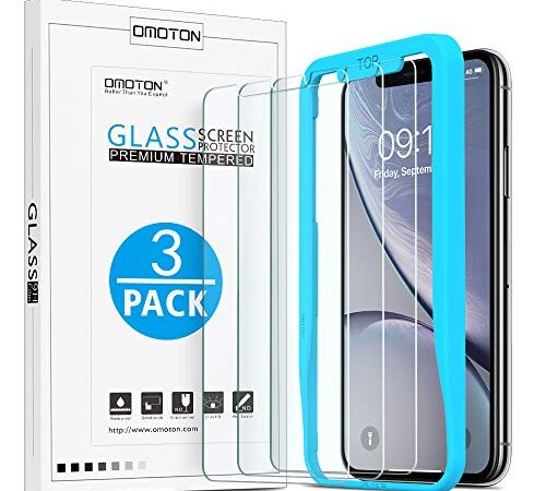 OMOTON Verre Trempé pour iPhone 11/ iPhone XR Film Protection Ecran avec Kit Installation Offert, Vitre Protecteur 9H Dureté, sans Bulles, 2.5D Arrondi pour iPhone 11/ iPhone XR 6.1 Pouces [3 Pièces]