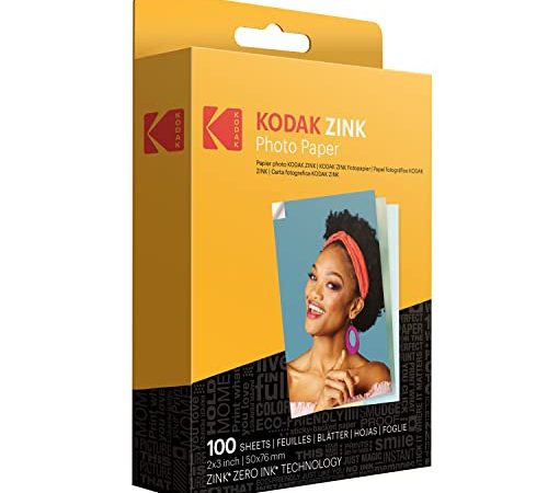 Kodak Papier Photo Zink Premium 2x3 Pouces (100 Feuilles) Compatible avec Les appareils Photo et imprimantes Kodak PRINTOMATIC, Kodak Smile et Step