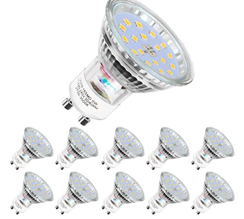 Ampoules LED GU10, 5W équivalent 60W, 600lm, Blanc Froid 6000K, 120° Larges Faisceaux, Ampoules LED Spot, Lot de 10