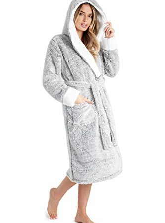 CityComfort Robe de Chambre Femme - Peignoir en Polaire Femme S-XL (Gris Deux Tons, L)