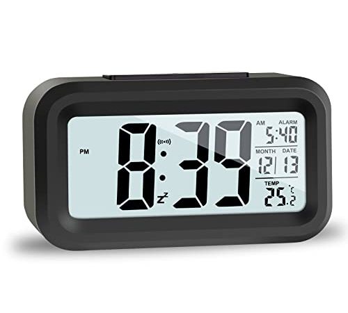 JOPHEK LCD Horloge Digitale Réveil, Réveil De Voyage avec Température Date Snooze, Horloge Numérique sans Tic-Tac pour Chambre Bureau de la Famille