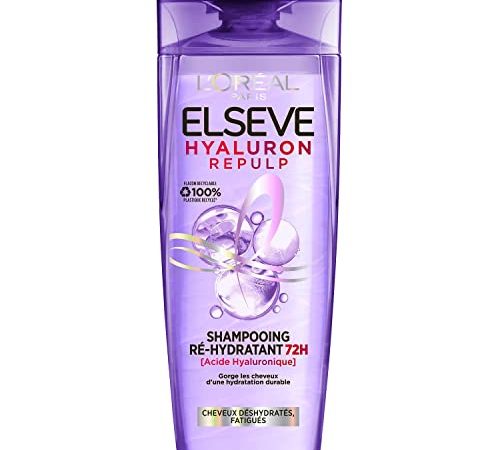 L'Oréal Paris - Shampooing Ré-Hydratant pour Cheveux Déshydratés et Fatigués - Hydratation 72H - Brillance - À l'Acide Hyaluronique - Elseve Hyaluron Repulp - 250 ml
