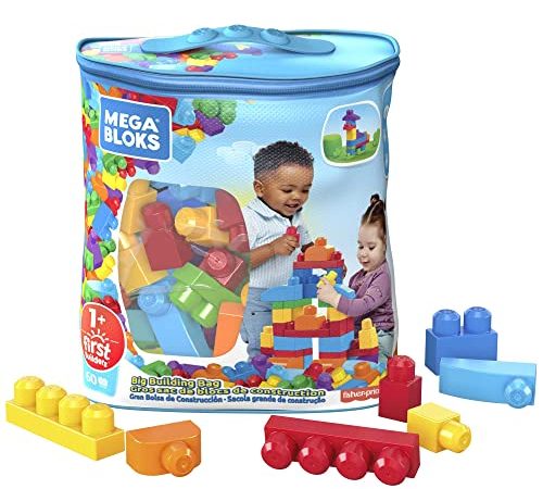 Mega Bloks Sac Bleu, jeu de blocs de construction, 60 pièces, jouet pour bébé et enfant de 1 à 5 ans, DCH55