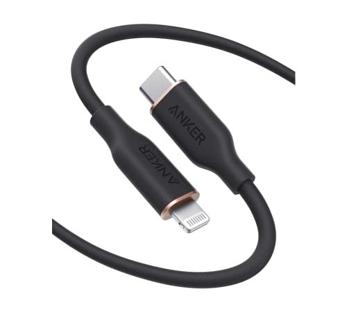 Anker PowerLine III Flow, câble USB-C vers Lightning pour iPhone 12 Pro Max/12/11 Pro/X/XS/XR/8 Plus, AirPods Pro, (1,07 m) [Certifié MFi] compatible Power Delivery, Gel de silice, Noir minuit