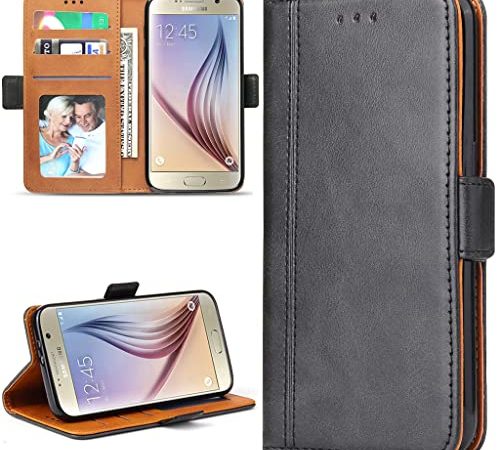 Bozon Coque Galaxy S6, Housse pour Samsung Galaxy S6 en Cuir Portefeuille Etui avec Fentes de Cartes, Fonction Support, Fermeture Magnétique (Noir-Gris)