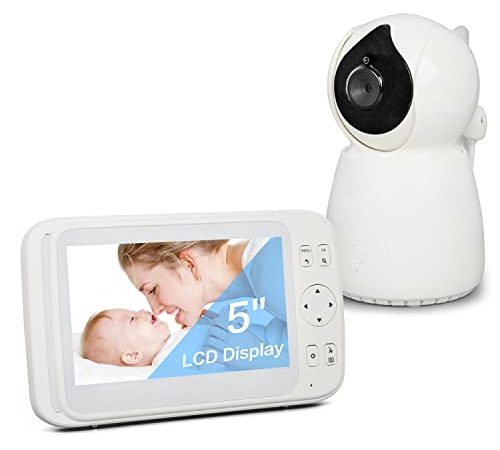 Babyphone Caméra Moniteur Vidéo pour Bébé 5” Ecran LCD Pan-Tilt Camera Surveillance avec Vision Nocturne Audio Bidirectionnelle Détecteur de Température & Mouvement Bébé Animaux et Personnes Âgées