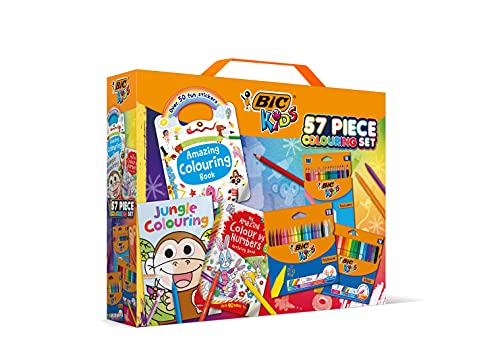 BIC Kids Kit d'Activité - Feutres/Crayons de Couleur/Craies de Coloriage/3 Cahiers de Coloriage sur le Thème de la Jungle - Coffret de 57 pièces