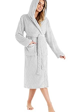 CityComfort Robe de Chambre Femme - Peignoir en Polaire Femme S-XL (L, Gris Capuche)