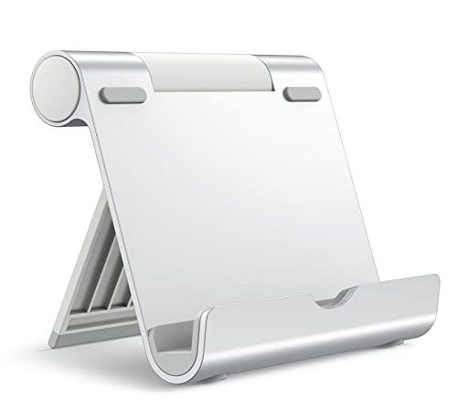 JETech Support Tablette, Support Dock Réglable Portable, Support de Bureau Pliable pour Tablette de 4 Pouces à 12,9 Pouces, Compatible avec iPad Mini/Air/Pro (Argent)