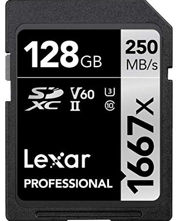Lexar Professional 1667x Carte SD 128Go, Carte Memoire SDXC UHS-II, Jusqu'à 250 Mo/s en lecture, pour photographe professionnel, vidéaste, passionné (LSD128CB1667)