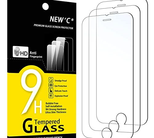 NEW'C Lot de 3, Verre Trempé pour iPhone SE 2022, iPhone 8/7 (4.7), Film Protection écran - Anti Rayures -Ultra Résistant (0,33mm HD Ultra Transparent) Dureté 9H Glass