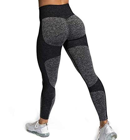 Yaavii Pantalon Yoga Longue Legging de Sport Taille Haute sans Couture pour Femme - Noir - M/EU38-40