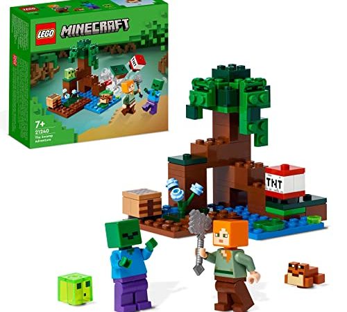 LEGO 21240 Minecraft Aventures dans Le Marais, Jouet de Construction, avec Figurines Alex et Zombie dans Le Biome, Cadeau Anniversaire Enfants dès 8 Ans