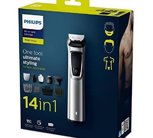 Philips MG7720/15 - Tondeuse Barbe et Précision 14 en 1 Technologie DualCut, Autonomie 120 minutes, Noir/Argent