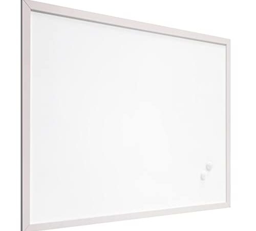 Raylu Paper® - Tableau blanc magnétique avec cadre en bois blanc, tableau blanc effaçable à sec avec deux aimants pour accrocher des notes et des photos (60 x 45 cm)